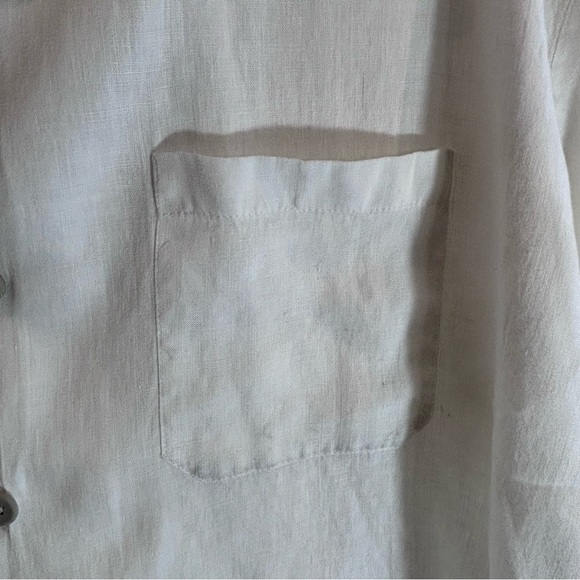 FLAX Sz XXL (estimated) Linen Shirt Grey Fabric Covered Buttons Patch Pockets - Picture 5 of 8